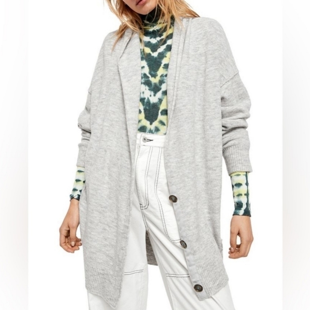 Free People Eucalyptus Oversized Wool Blend Cardigan Sweater Grey Size Small